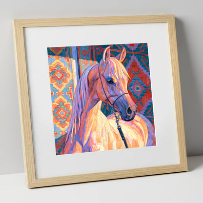 Colourful Arabian Horse Portrait horse breed art print in natural frame