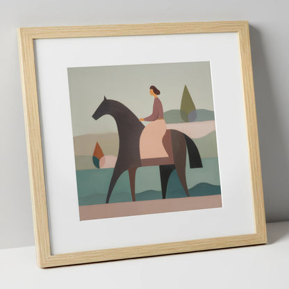 Quiet Harmony dressage horse art print in natural frame