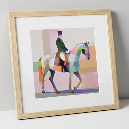 Modern Dressage Stride dressage horse art print in natural frame