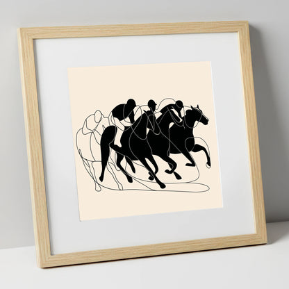 The Leading Pack racing horse art print in natural frame
