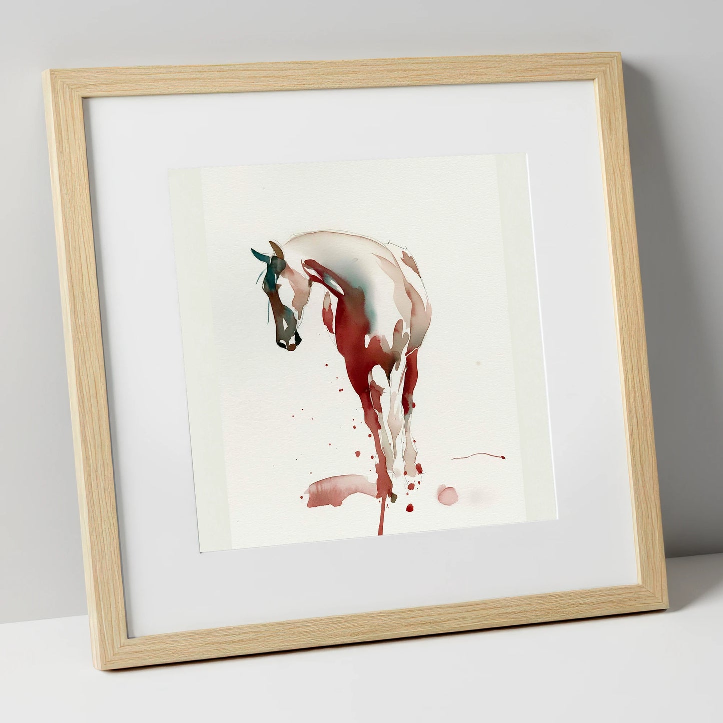 Crimson Wash Silhouette horse breed art print in natural frame