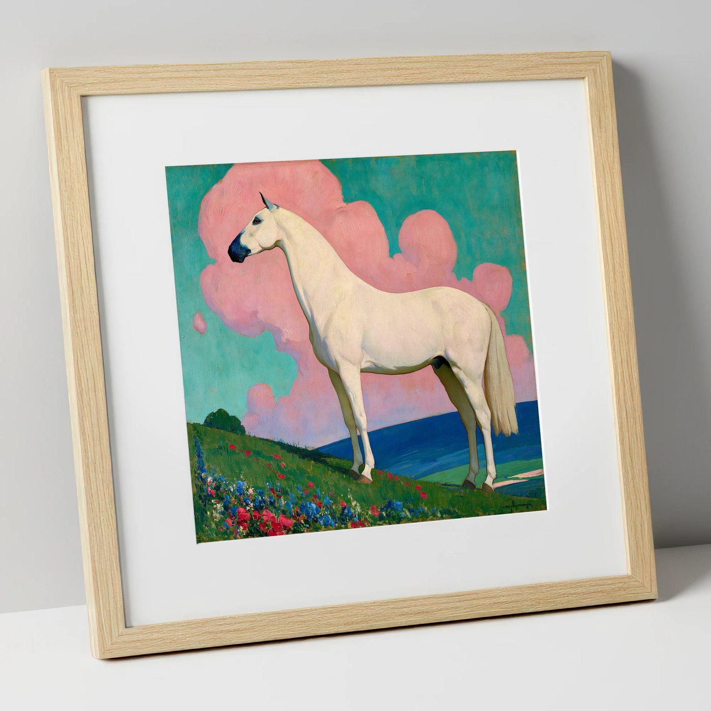 Ethereal White Horse horse art art print in natural frame