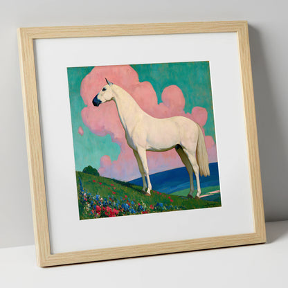 Ethereal White Horse horse art art print in natural frame