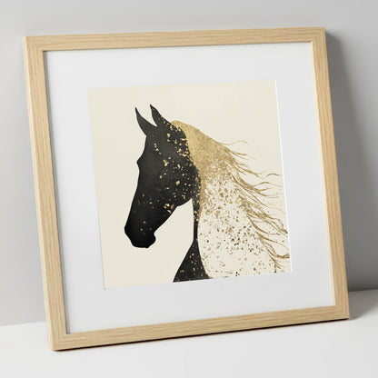 Gilded Equine Silhouette horse breed art print in natural frame