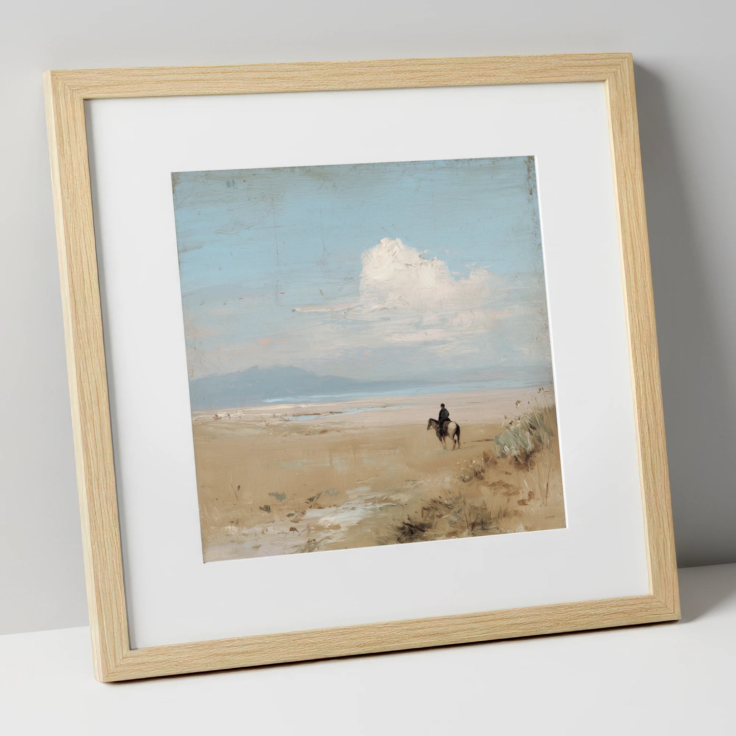 The Quiet Horizon horse landscape art print in natural frame