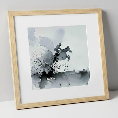 Monochrome Momentum show jumping horse art print in natural frame