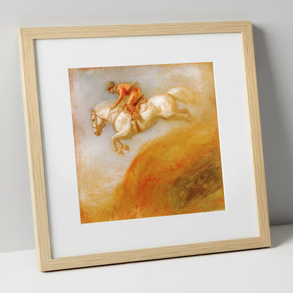 Terracotta Flight show jumping horse art print in natural frame