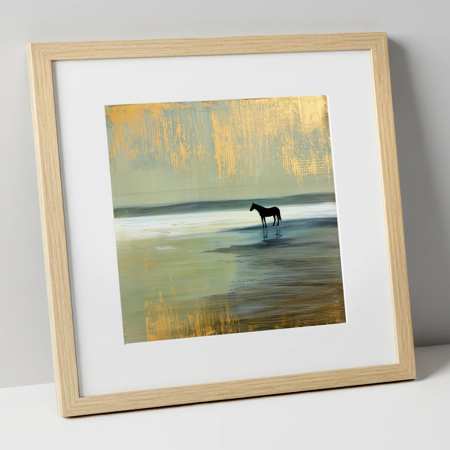Gilded Horizon horse landscape art print in natural frame