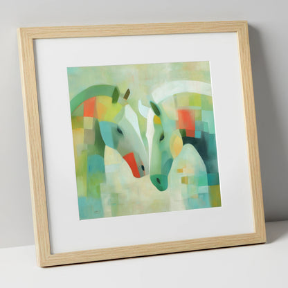 Geometric Equine Harmony horse portrait art print in natural frame