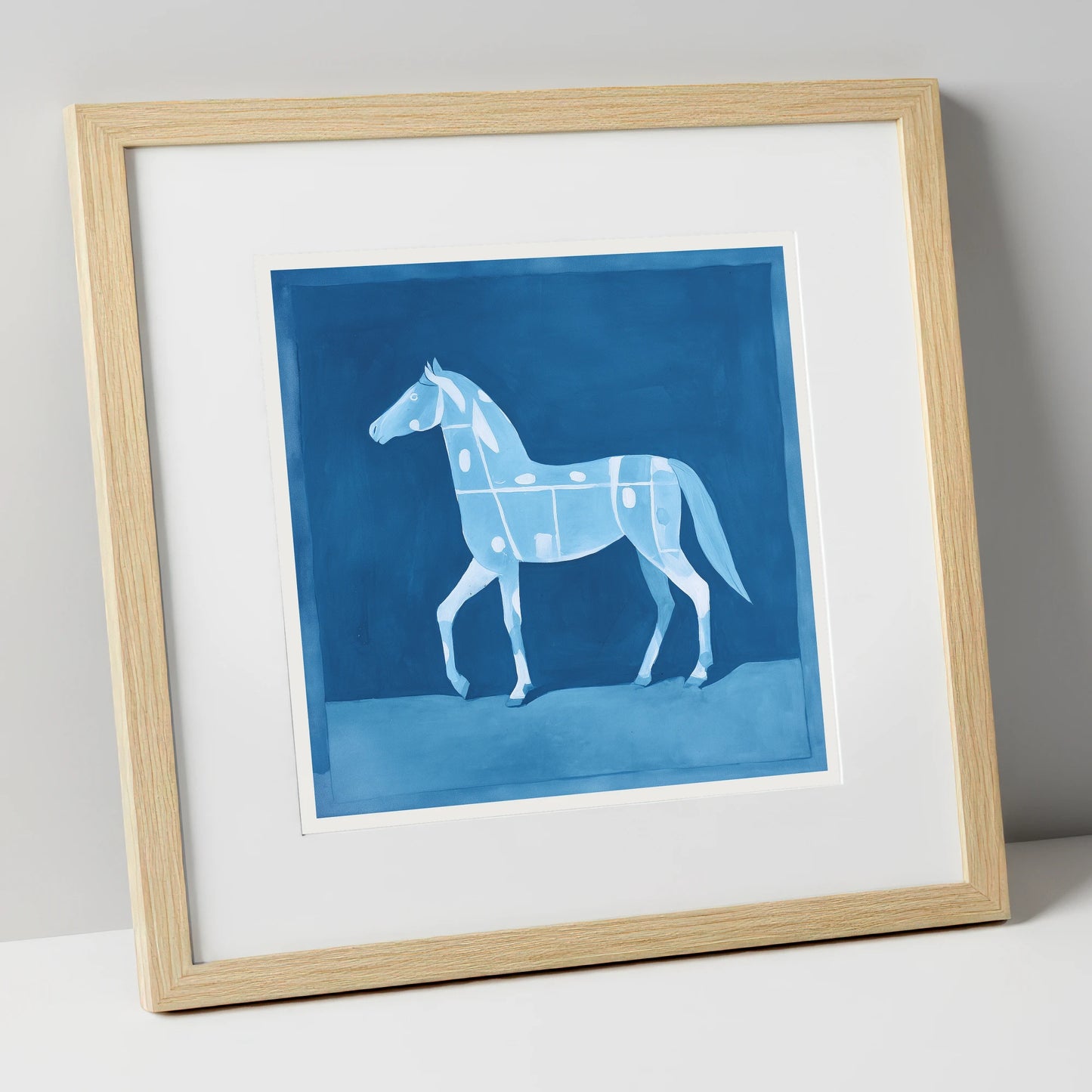 The Azure Blueprint horse breed art print in natural frame