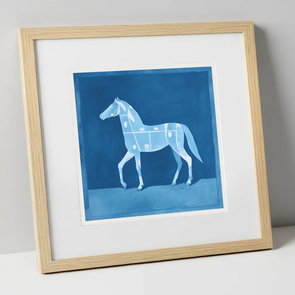 The Azure Blueprint horse breed art print in natural frame