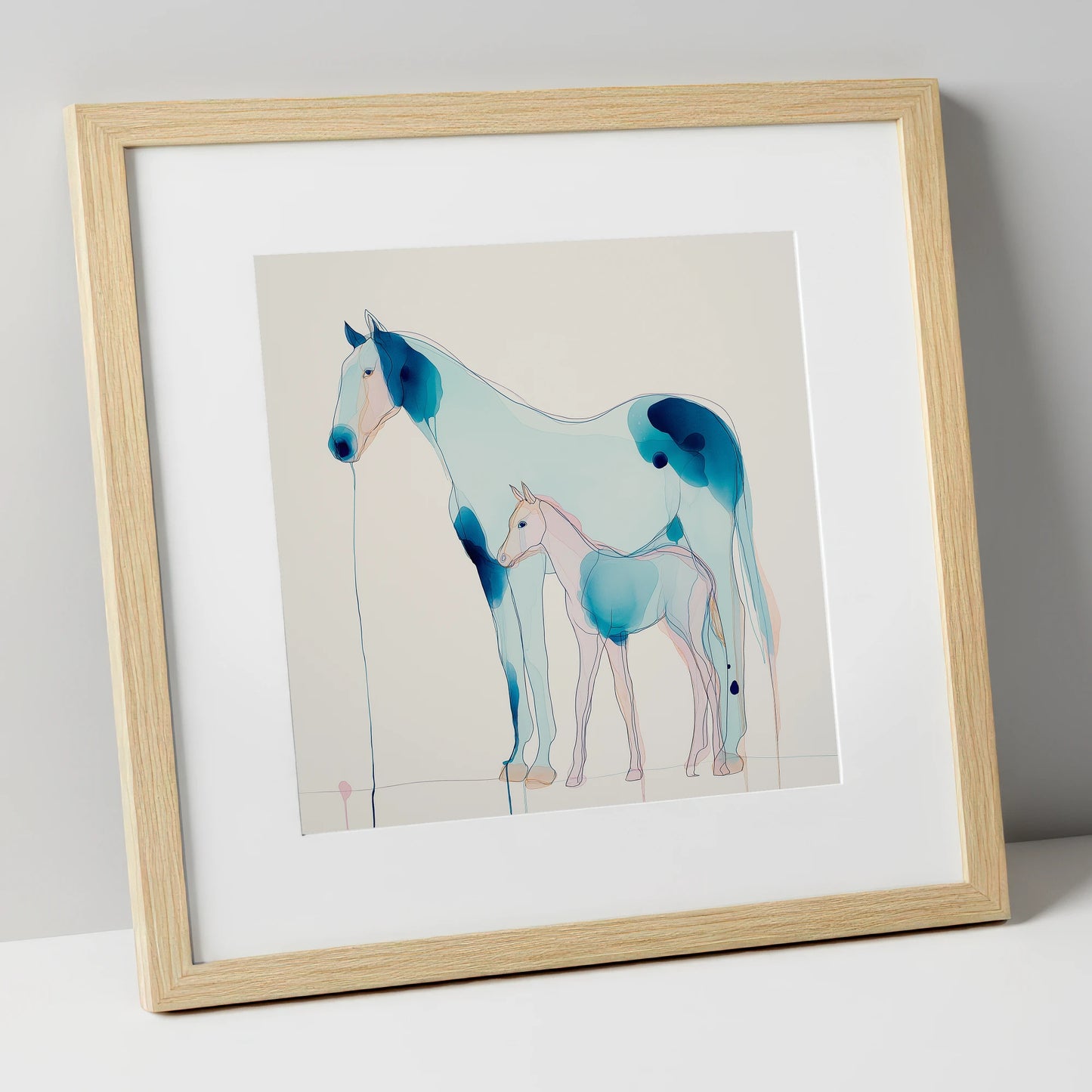 Ethereal Bond mare & foal art print in natural frame