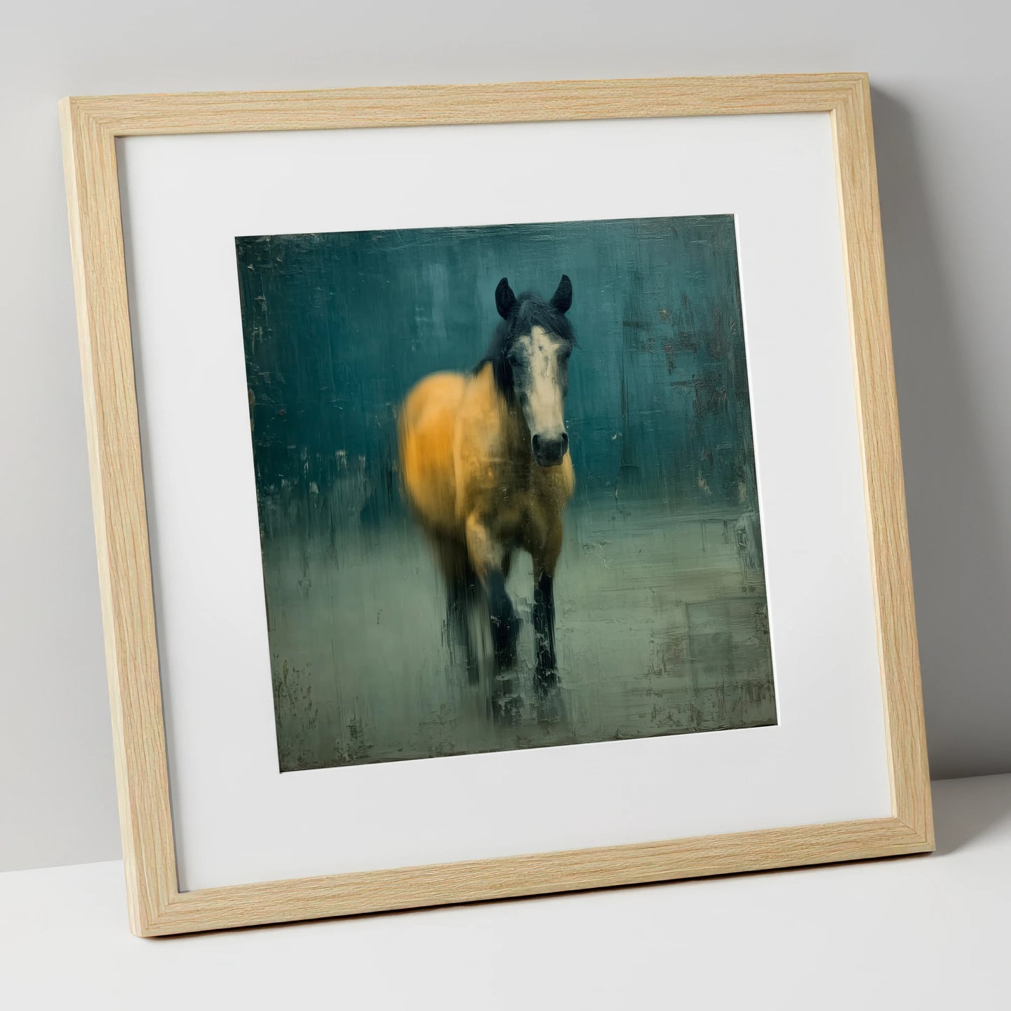 Stepping Through Slate horse portrait art print in natural frame