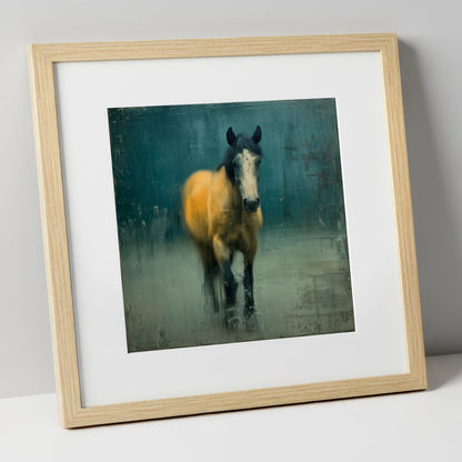 Stepping Through Slate horse portrait art print in natural frame