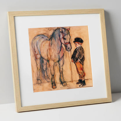 A Quiet Understanding horse & rider art print in natural frame