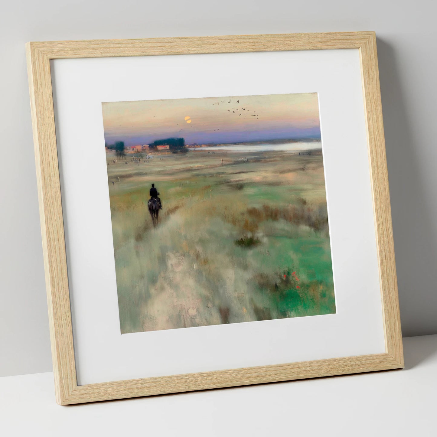 Twilight Hack horse landscape art print in natural frame