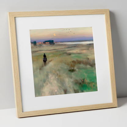 Twilight Hack horse landscape art print in natural frame