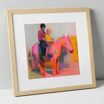 The Radiant Ride horse & rider art print in natural frame