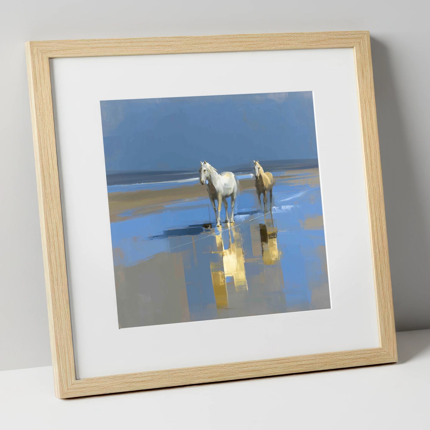 Coastal Reflections horse landscape art print in natural frame