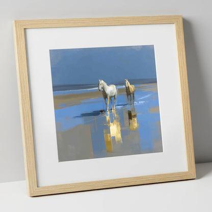 Coastal Reflections horse landscape art print in natural frame