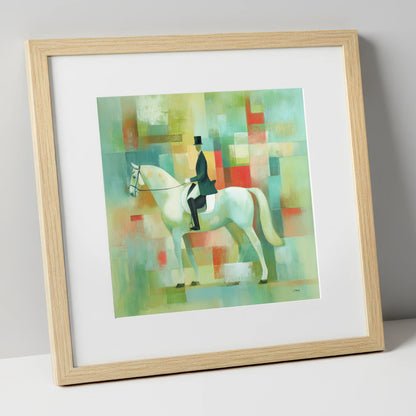 Structured Elegance dressage horse art print in natural frame