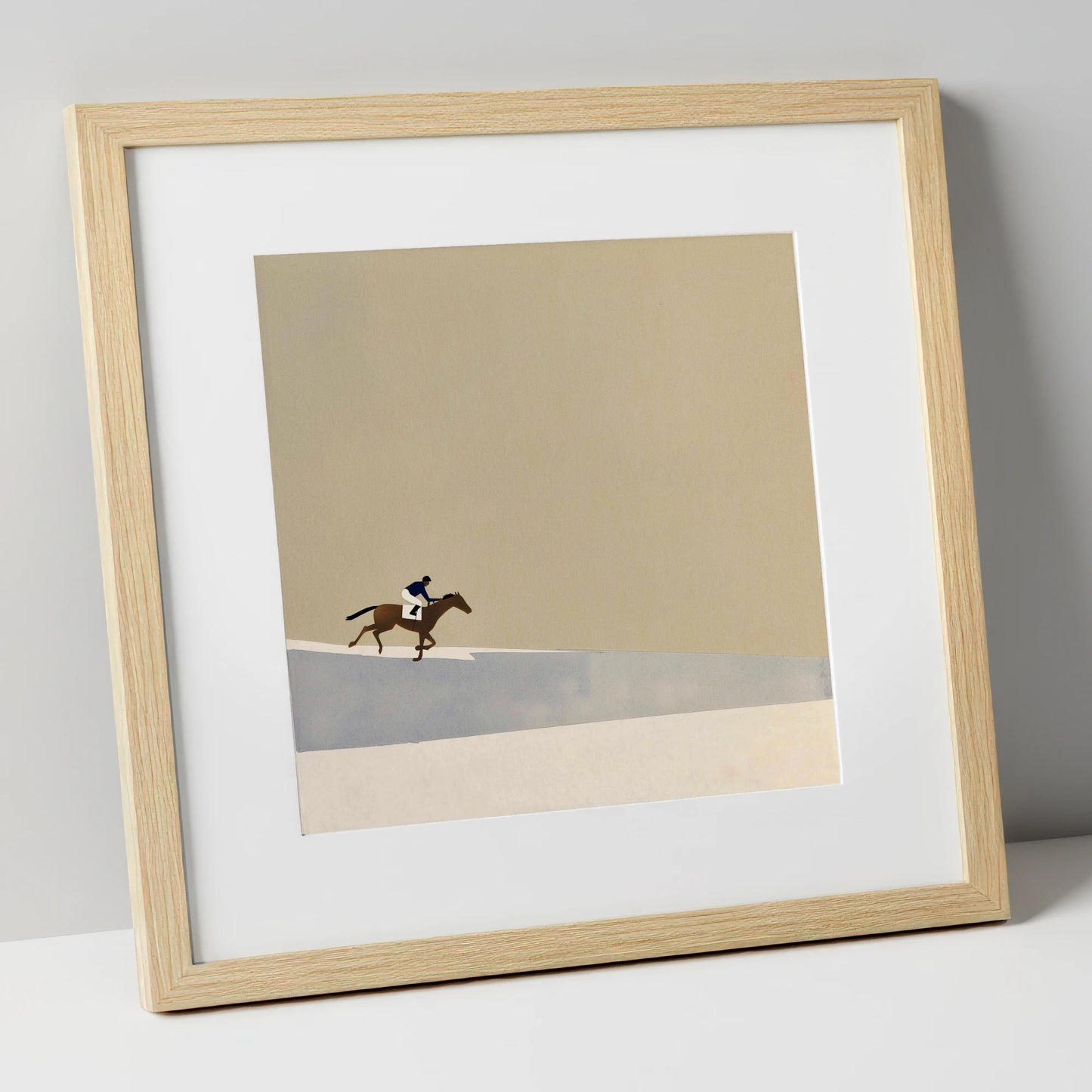 Morning On The Gallops racing horse art print in natural frame