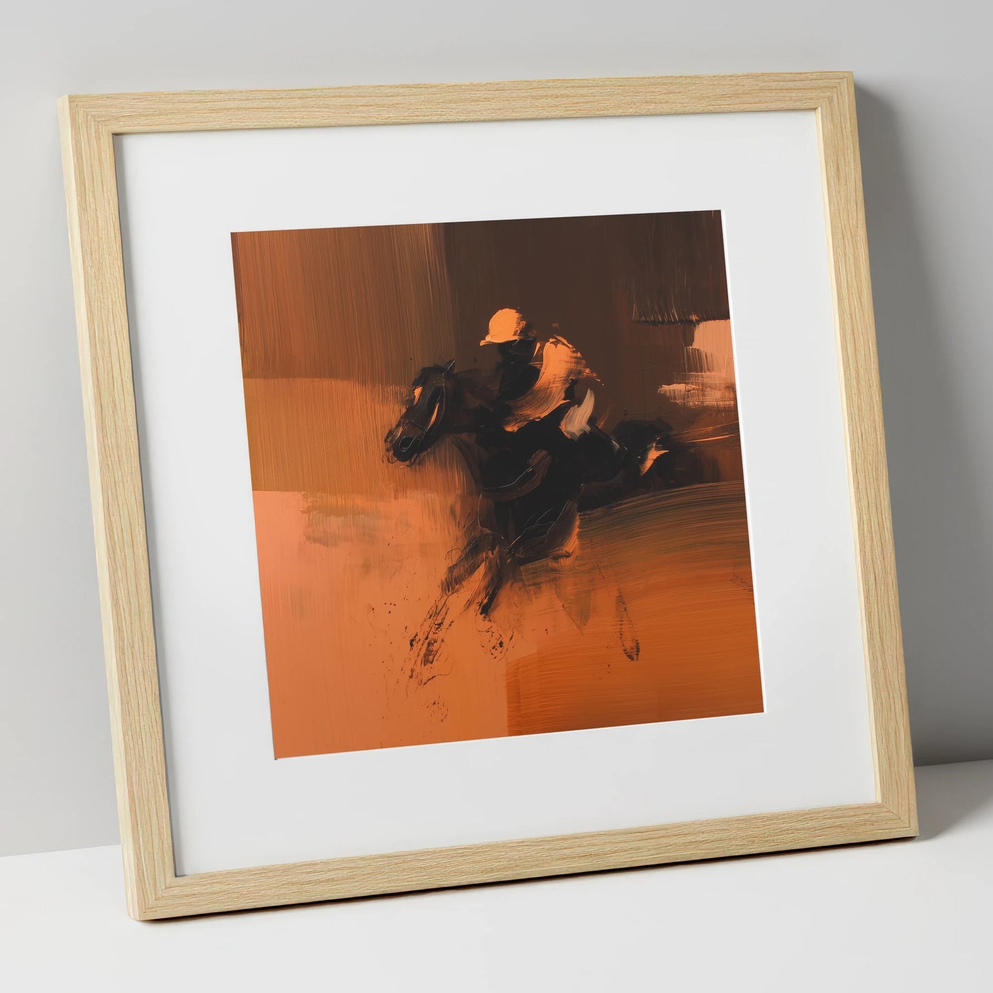 Amber Rush racing horse art print in natural frame