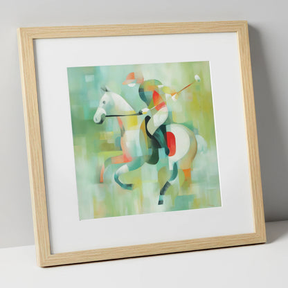 Abstract Polo Canter polo horse art print in natural frame