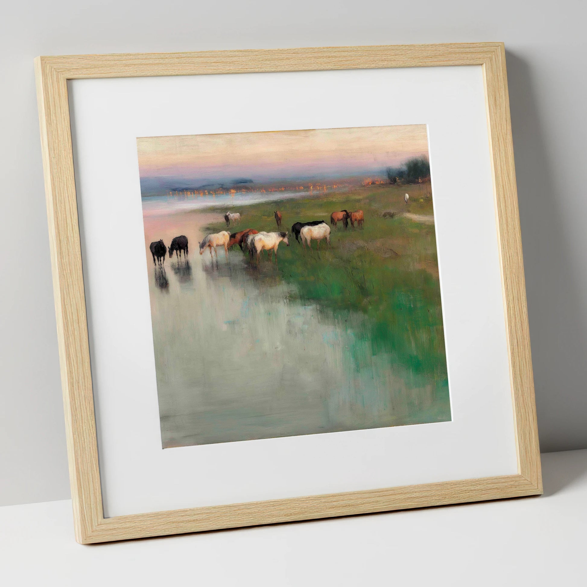 Misty Waterside Herd - Print Natural