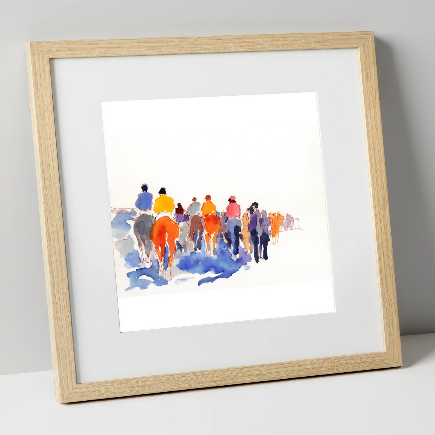 Heading to the Post racing horse art print in natural frame