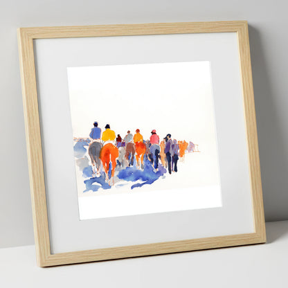 Heading to the Post racing horse art print in natural frame