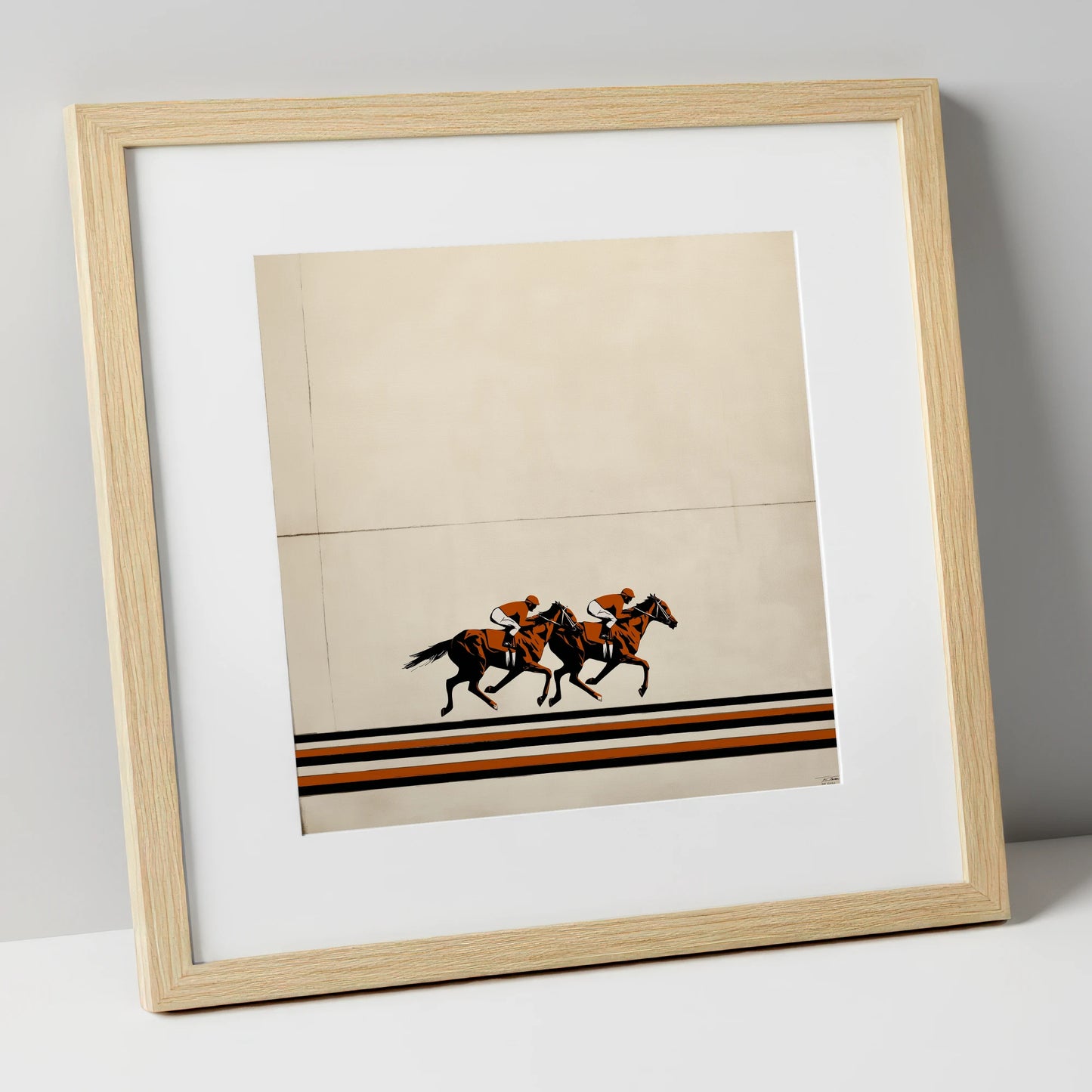 Stride for Stride racing horse art print in natural frame