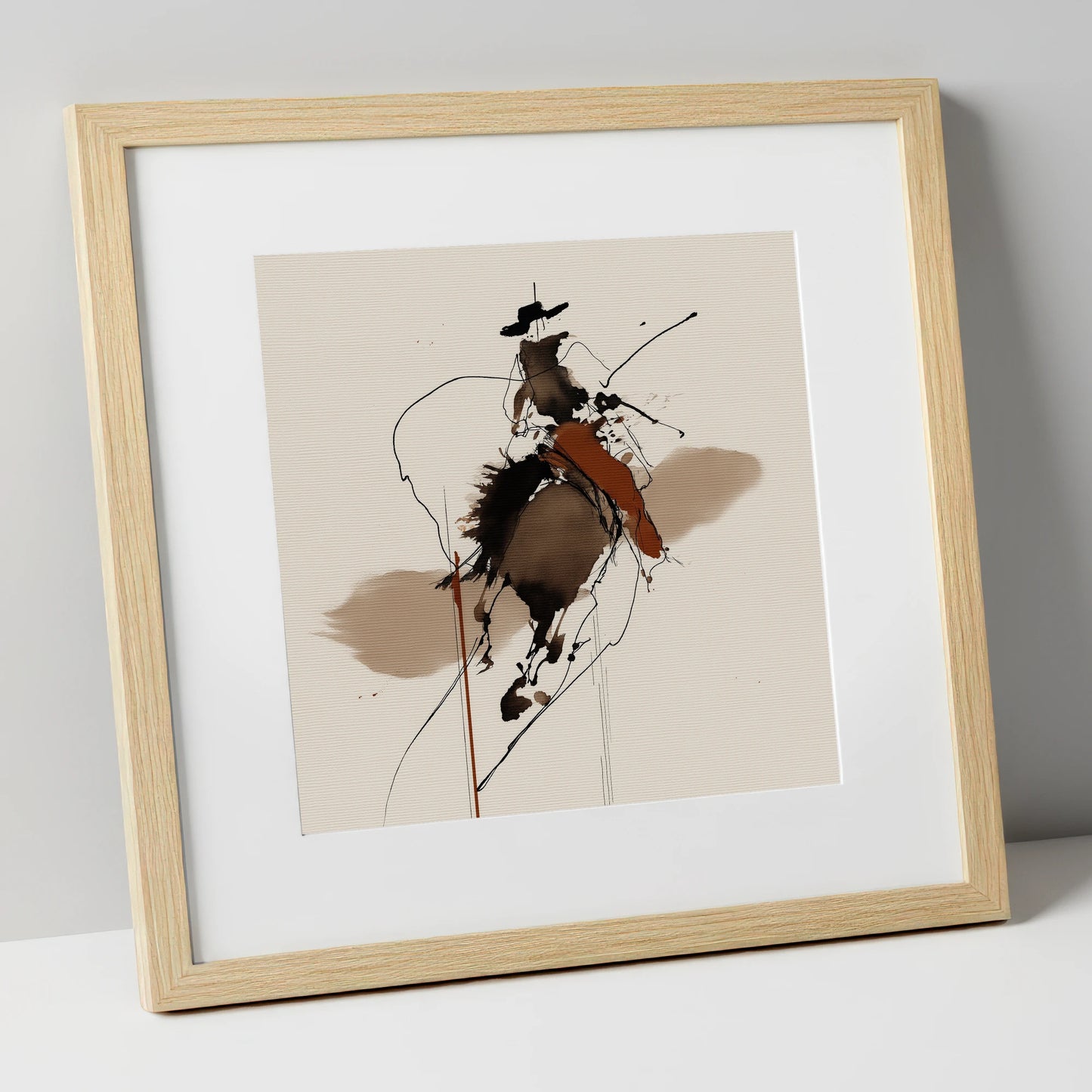 Frontier Ink Silhouette western horse art print in natural frame