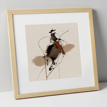 Frontier Ink Silhouette western horse art print in natural frame
