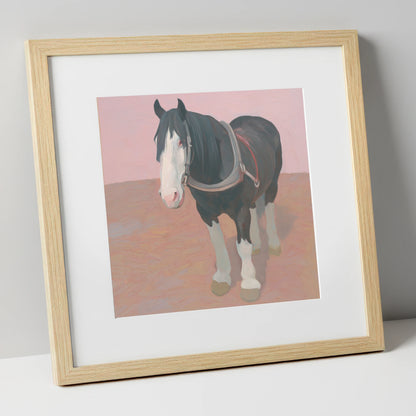 The Gentle Heavy horse breed art print in natural frame