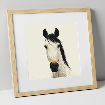 Gilded Equine Gaze horse portrait art print in natural frame