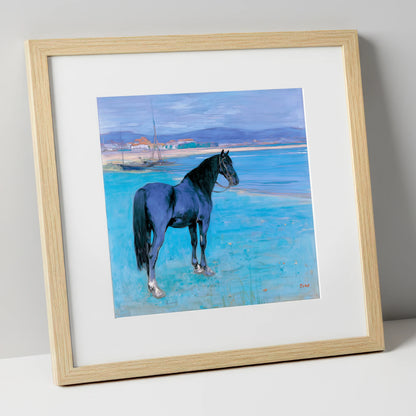Azure Coast Equine horse landscape art print in natural frame