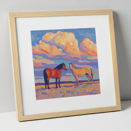 Under Painted Skies horse landscape art print in natural frame