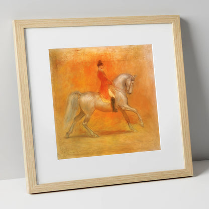 Radiant Classical Passage dressage horse art print in natural frame