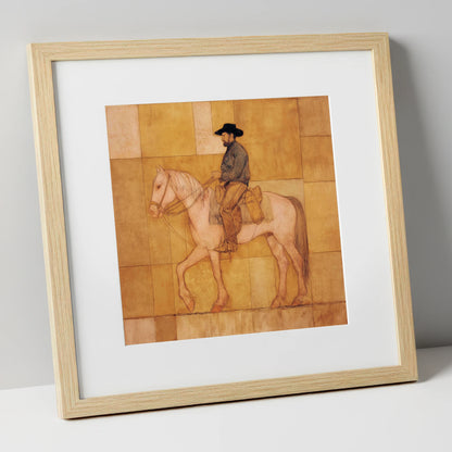 The Golden Trail western horse art print in natural frame