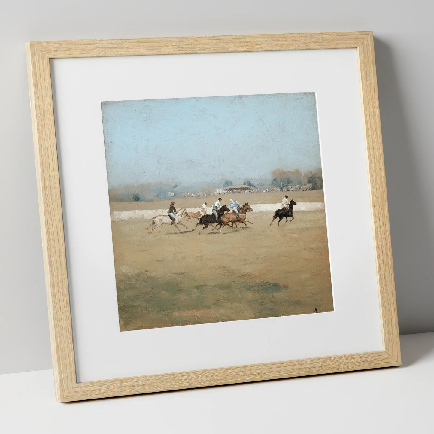 Vintage Polo Charge polo horse art print in natural frame