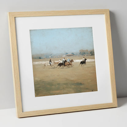 Vintage Polo Charge polo horse art print in natural frame