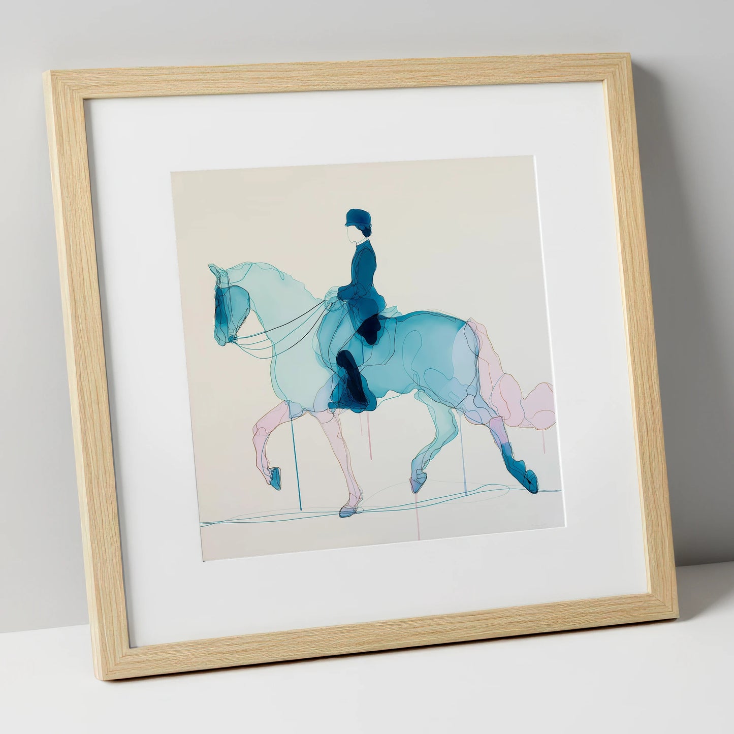 Fluid Dressage Grace dressage horse art print in natural frame