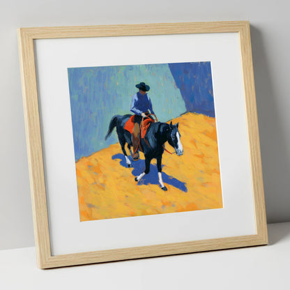 High Noon Arena western horse art print in natural frame
