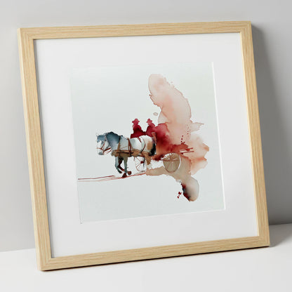 Crimson Passage working horse art print in natural frame