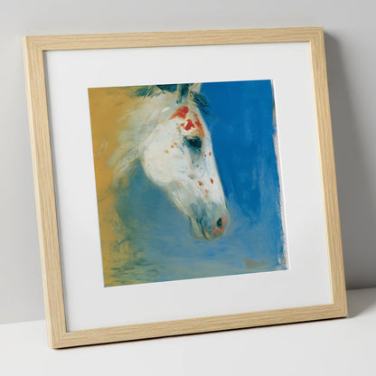 Cerulean Painted Profile horse breed art print in natural frame