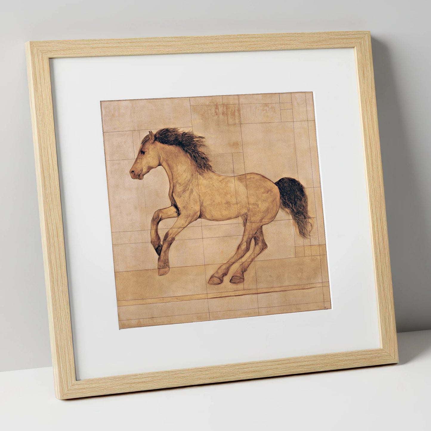 Classical Equine Study horse portrait art print in natural frame