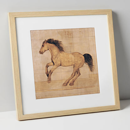 Classical Equine Study horse portrait art print in natural frame