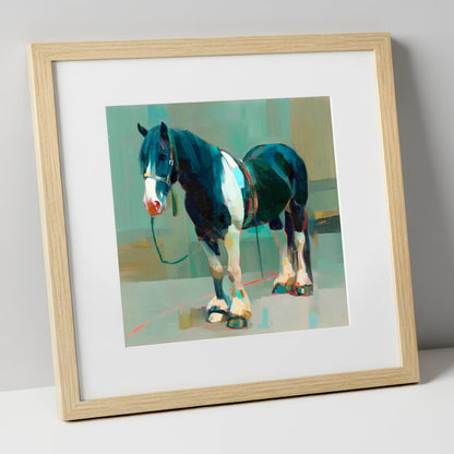 The Stoic Piebald horse breed art print in natural frame