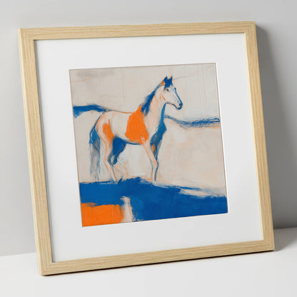 Ultramarine and Orange Profile horse portrait art print in natural frame
